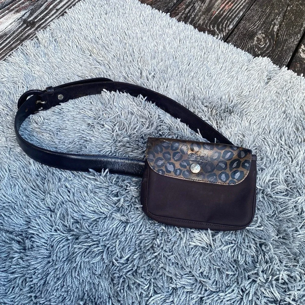 RARE Longchamp Le Pliage Waist Belt Bag‎ Fannypack Brown  Leather Unisex - Picture 11 of 12